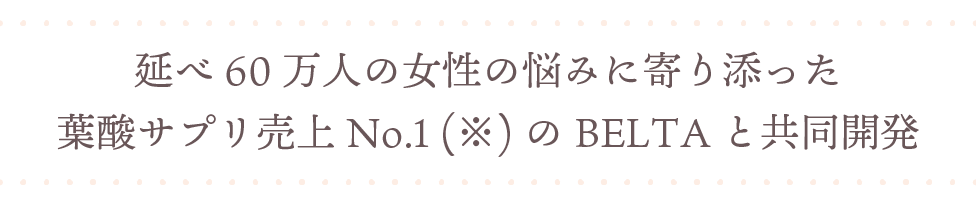延べ60万人の女性の悩みに寄り添った葉酸サプリ売上No.1のBELTAと共同開発